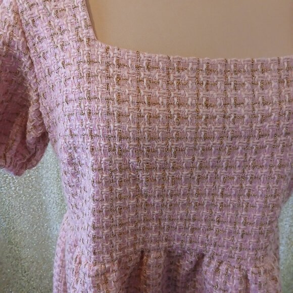 Simply Southern Pink and Gold Boucle Babydoll Dress - Picture 5 of 9